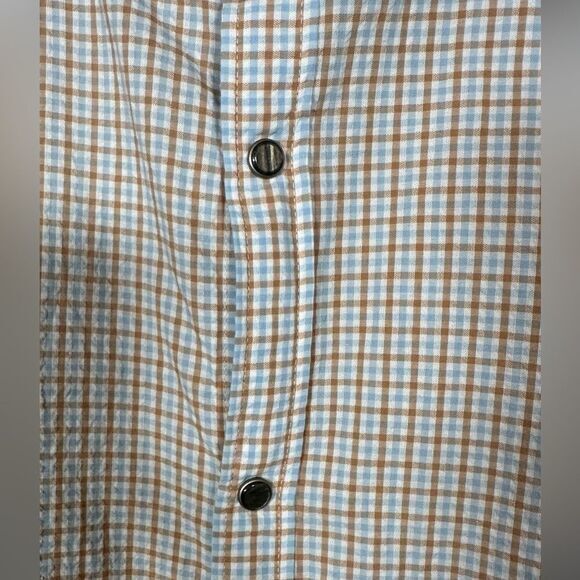 Murano Mens Shirt L Blue Plaid Short Sleeve Snap Button slim fit‎ Preppy College - Picture 7 of 7